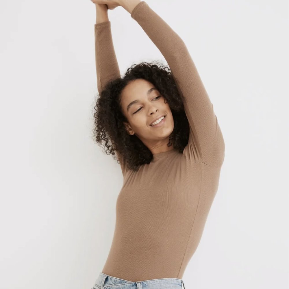 Madewell Tan Long Sleeve Bodysuit (full coverage)